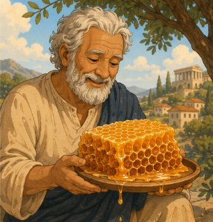Grandfather holding a honeycomb