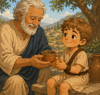 Grandfather handing Kynthos tea