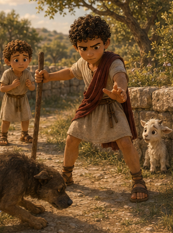 Steve holding his ground calmly while the stray dog backs away.