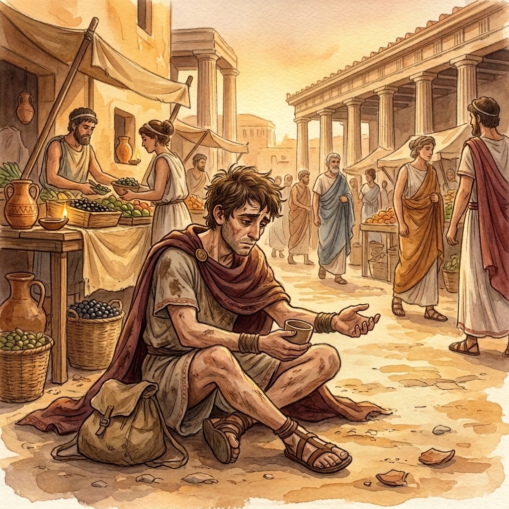 A weary traveler sitting by the road