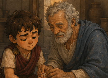 Grandfather speaking quietly to Steve