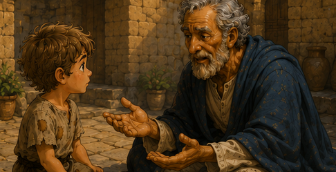 Grandfather stepping in and asking Kynthos to catch the wind