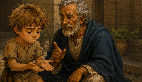 Grandfather explaining that words are like the wind