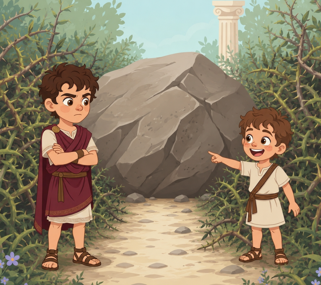 Steve and Kynthos discover the rock blocking the path