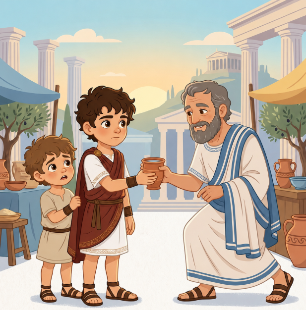 Grandfather offers water