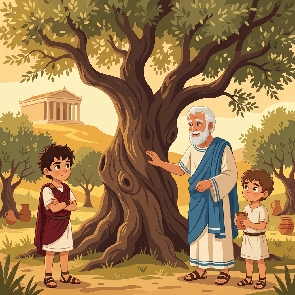 Grandfather explaining about the tree
